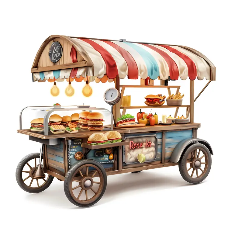 Colorful Food Cart with Street Snacks