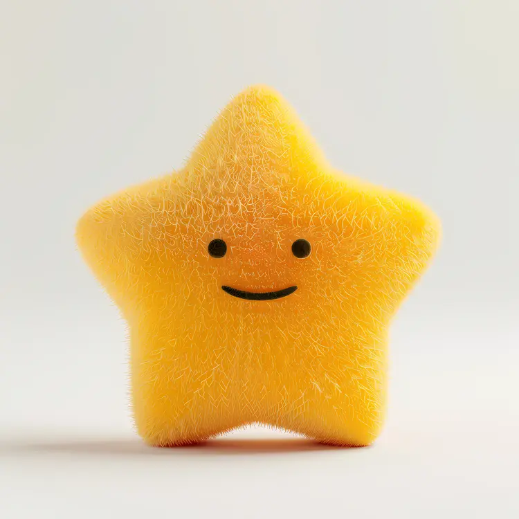 Yellow Fuzzy Star with Smiley Face