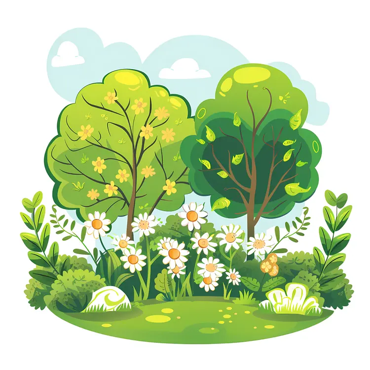 Beautiful Garden with Trees and Flowers