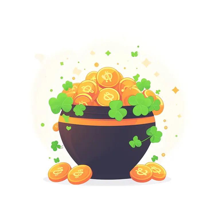 Pot of Gold Coins with Clovers for St. Patrick's Day