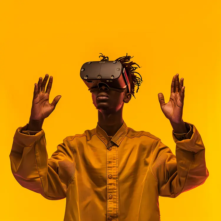 Man in Yellow Shirt with VR Headset