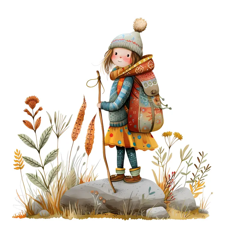Hiking Girl with Backpack