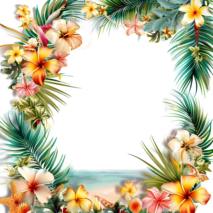 Tropical Floral Frame with Colorful Flowers
