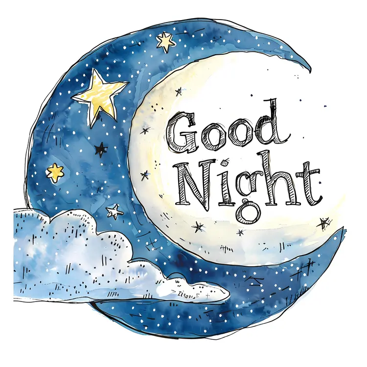 Good Night Moon with Stars and Clouds