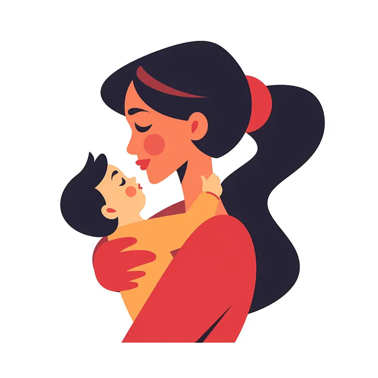 Mother Kissing Child in Red Shirt