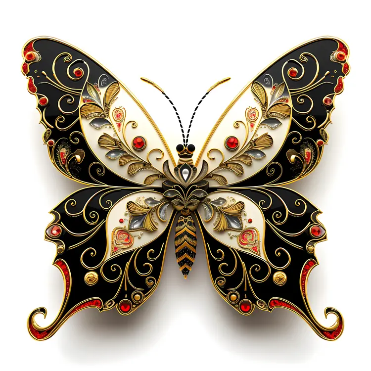 Black and Gold Butterfly with Red Accents