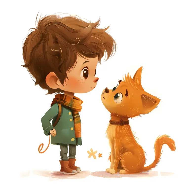 Cartoon Boy with Cat in Scarf Illustration