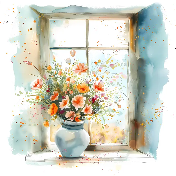 Bright Window with Flower Vase