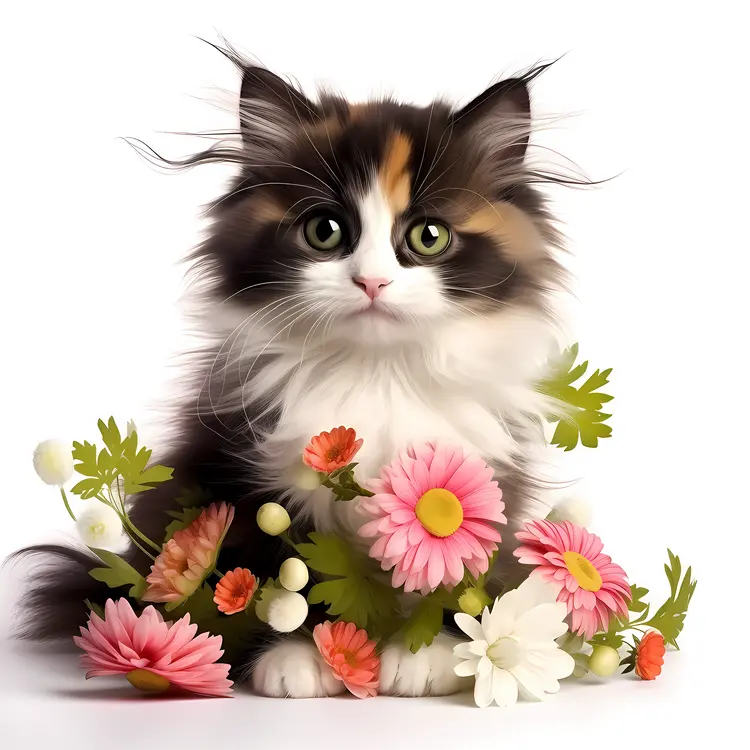 Adorable Kitten with Floral Arrangement