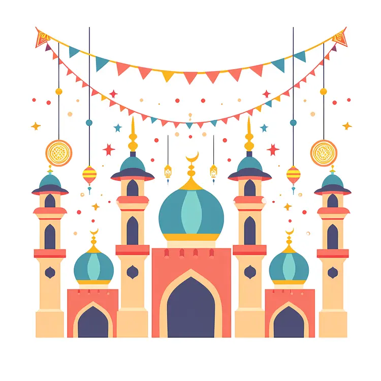 Colorful Mosque with Festive Decorations