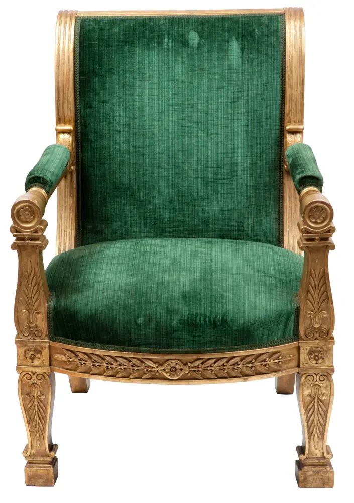 Green Velvet Armchair with Gold Frame