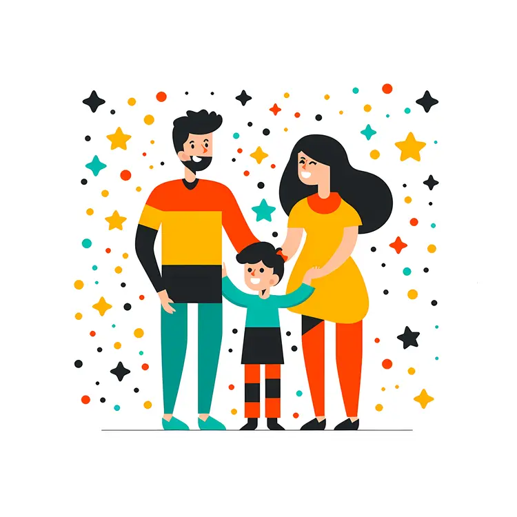 Happy Family with Stars Background