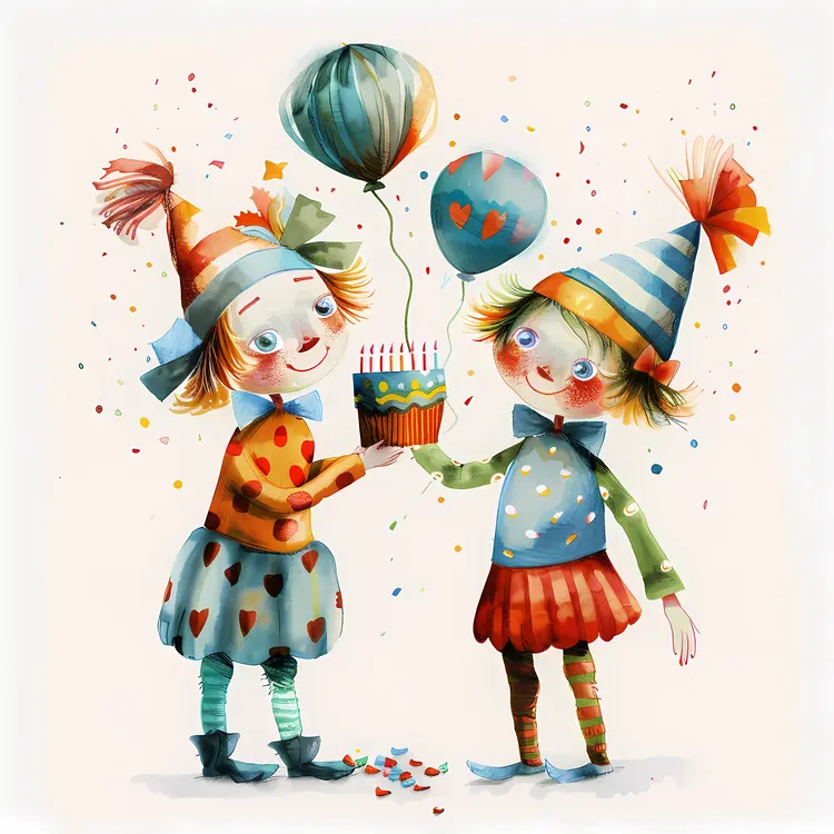 Children's Birthday Celebration with Cake and Balloons
