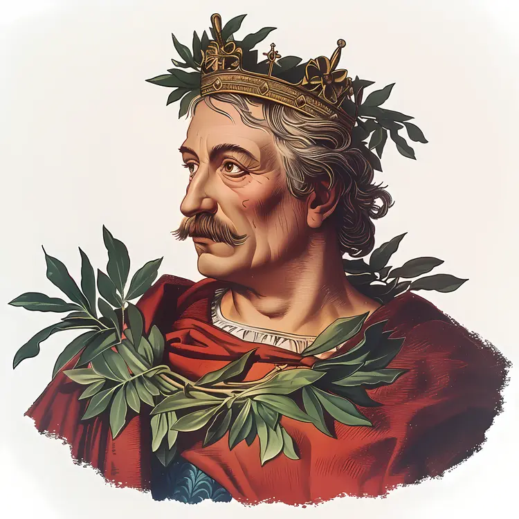 Regal King with Crown and Laurel Wreath