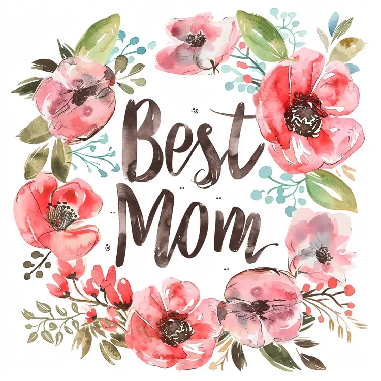 Best Mom Sign with Watercolor Flowers