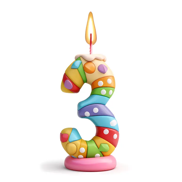Colorful Number 3 Birthday Candle