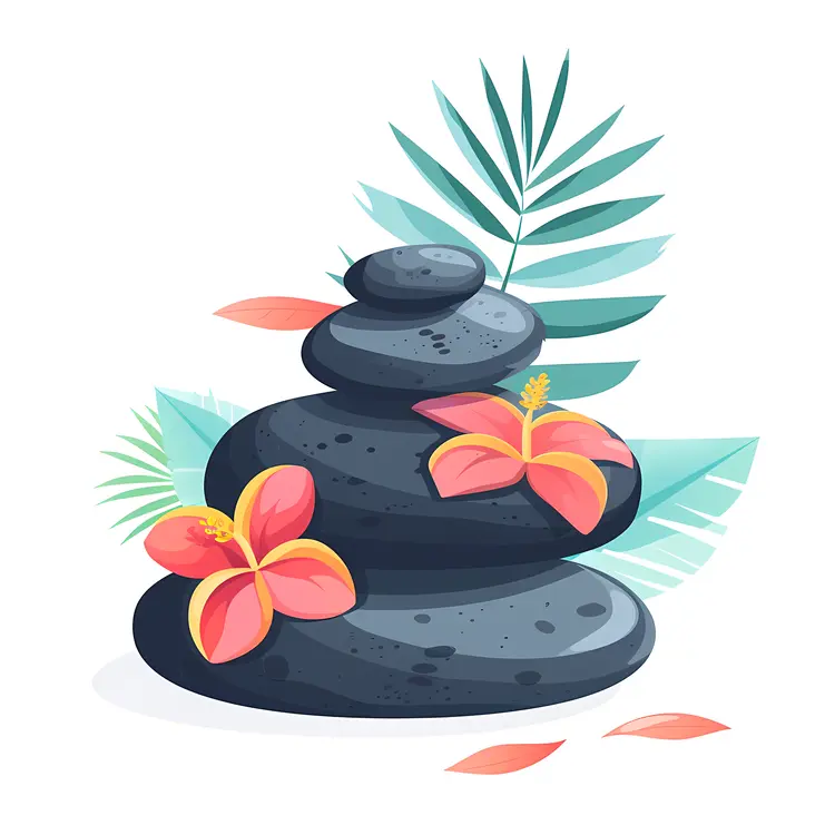 Zen Stacked Stones with Red Flowers