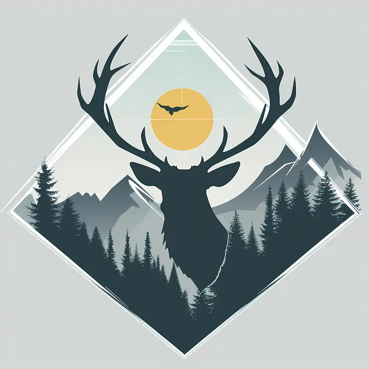 Deer Silhouette with Mountain Sunset