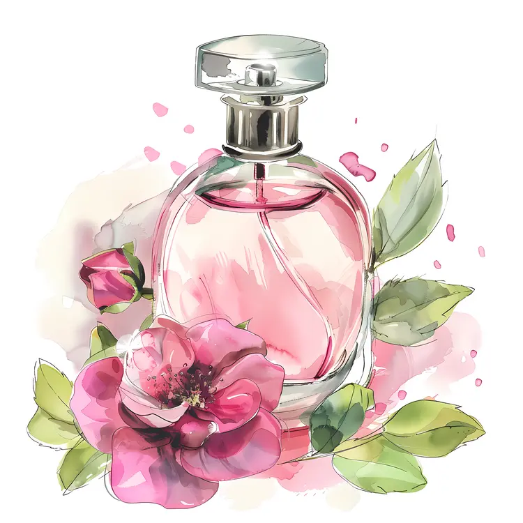 Pink Perfume Bottle with Flowers