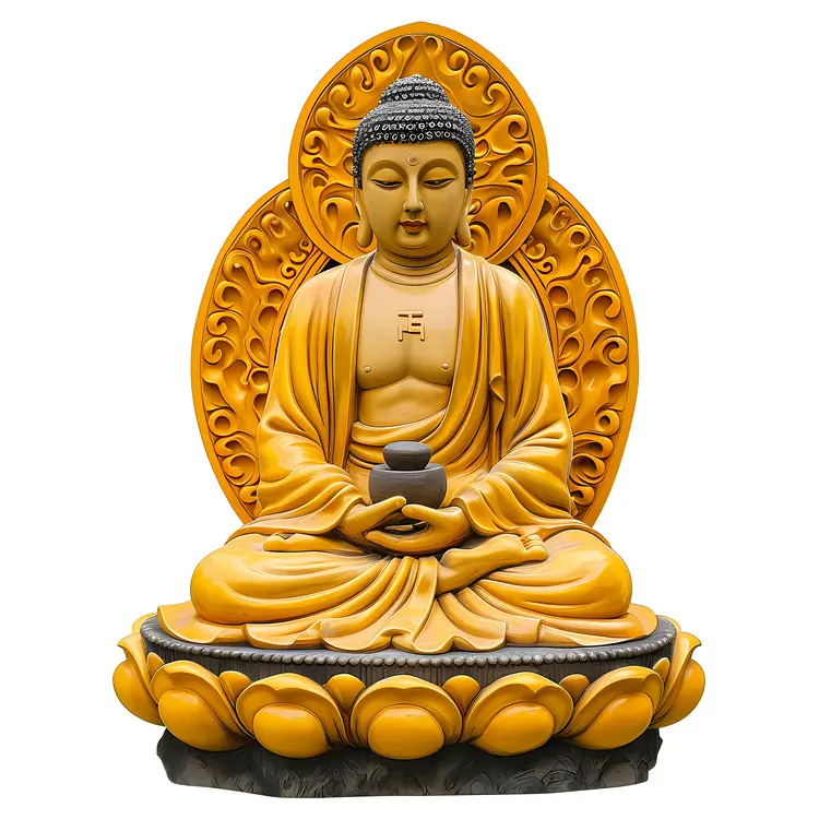 Golden Buddha Statue with Ornate Background