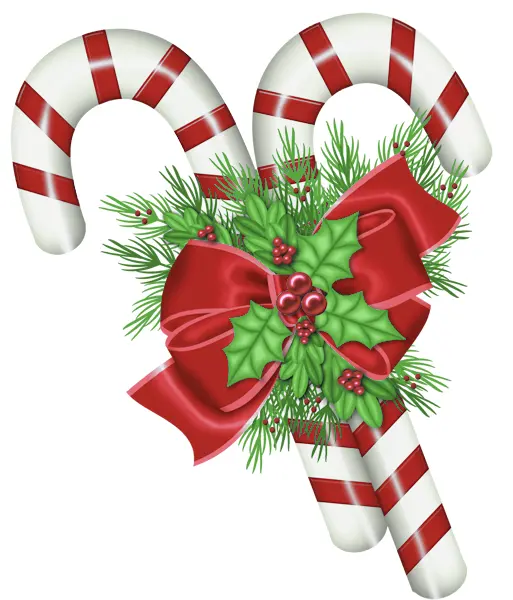 Pair of Candy Canes with Holly and Ribbon