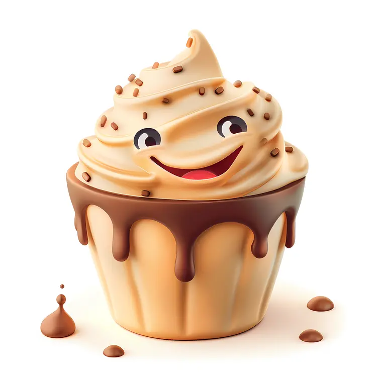 Smiling Cupcake with Chocolate Drizzle