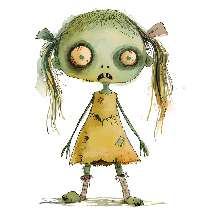 Green Zombie Girl Cartoon Character