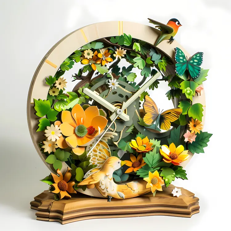 Floral Clock with Birds and Butterflies