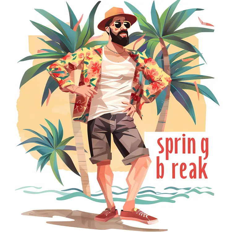 Man in Floral Shirt on Spring Break