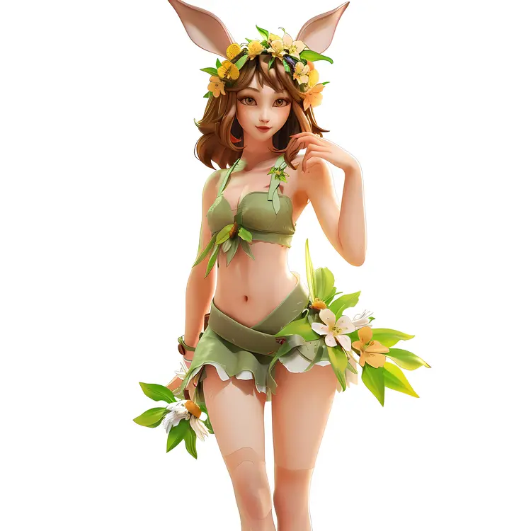Fantasy Girl with Bunny Ears and Flower Crown