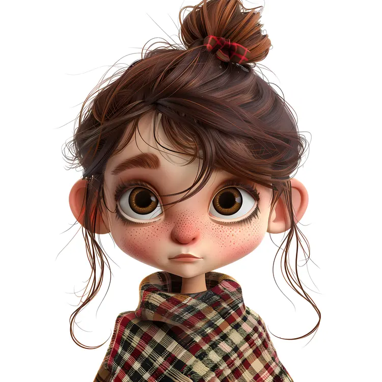Serious animated girl with plaid shirt and glasses