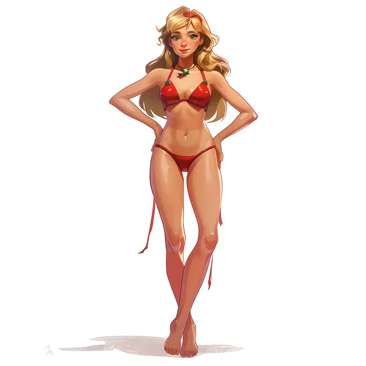 Cartoon Girl in Red Bikini