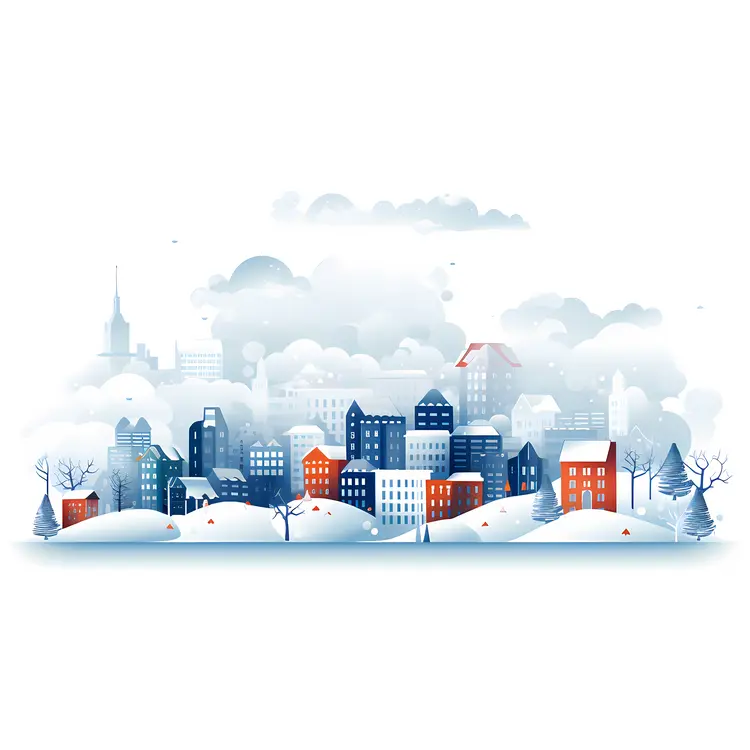 Winter Cityscape with Doodle Houses