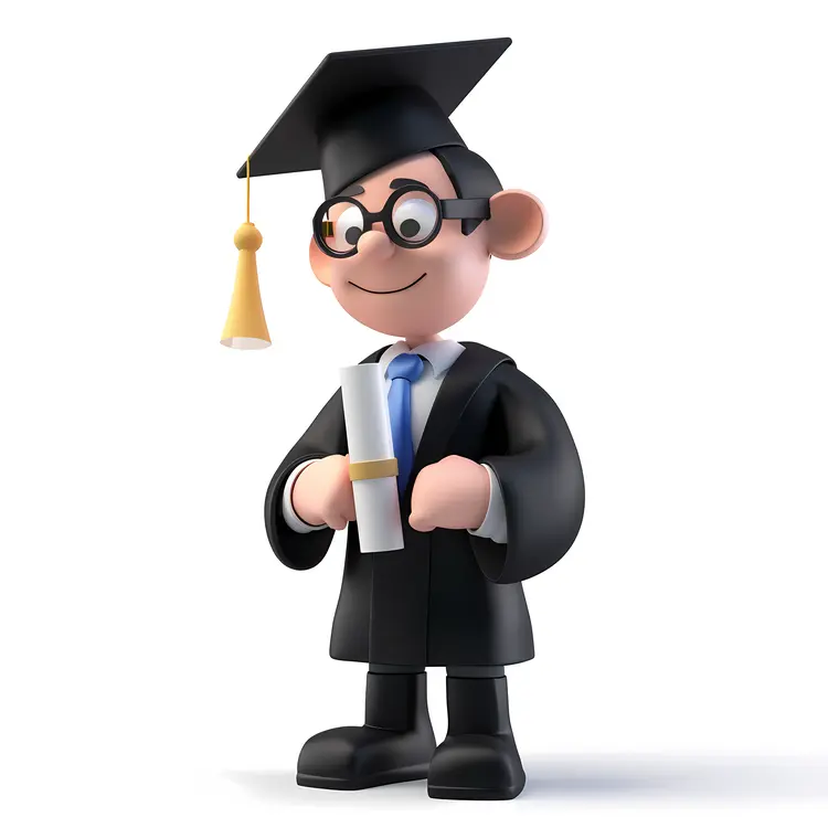 Cartoon Graduate Holding Diploma