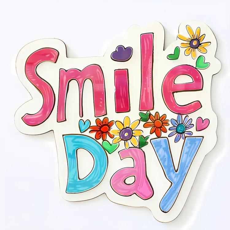 Smile Day Text with Flowers and Hearts