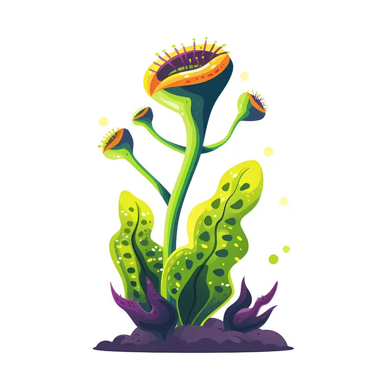 Colorful Cartoon Plant with Yellow Flowers