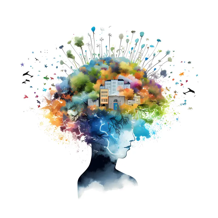 Colorful Silhouette with Urban and Nature Elements