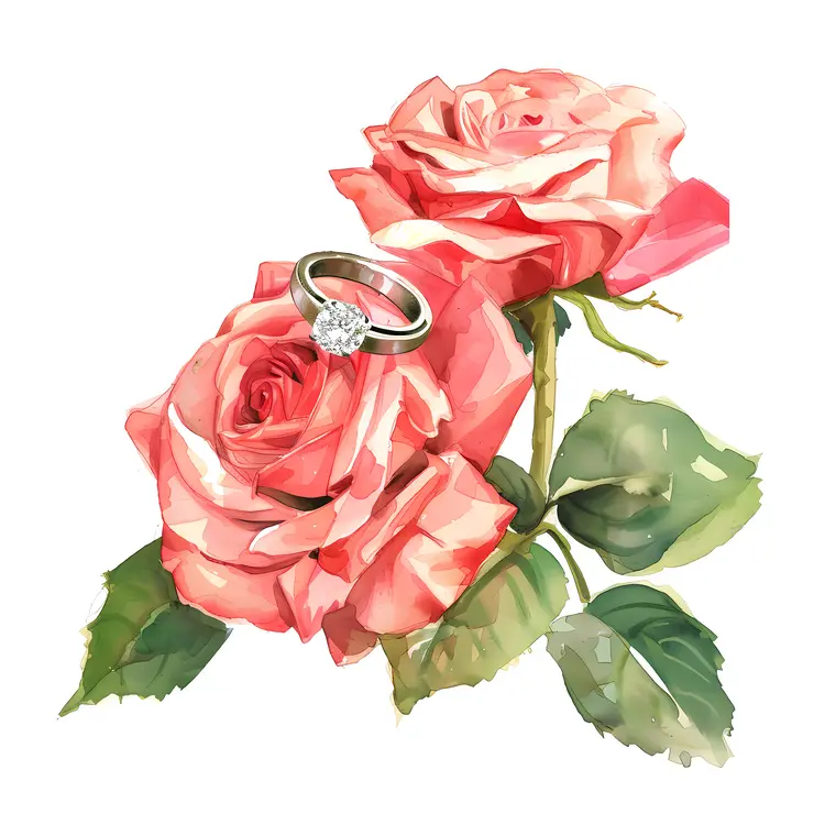 Pink Roses and Diamond Ring for Romantic Proposal