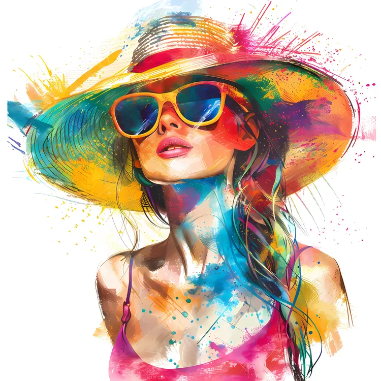 Colorful Woman with Hat and Sunglasses