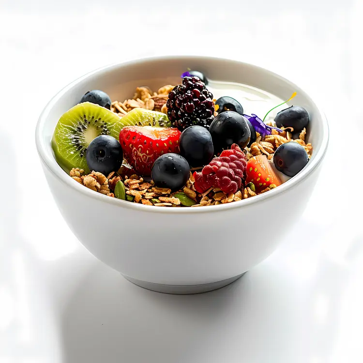Healthy Fruit and Granola Bowl with Kiwi and Berries