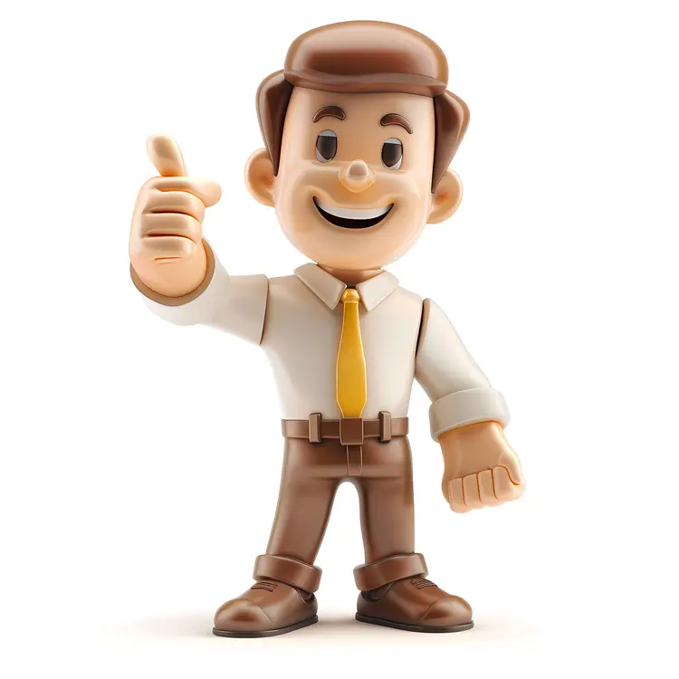 Thumbs Up Character in Brown Outfit
