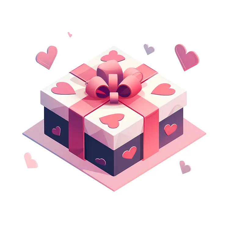 Gift Box with Hearts and Pink Ribbon