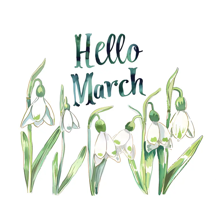 White Flowers with Hello March Greeting