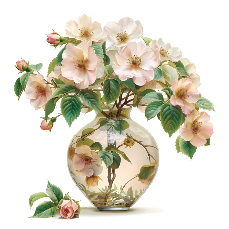 White and Pink Flowers in Clear Glass Vase
