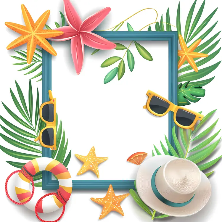 Summer Frame with Sunglasses and Lifebuoy