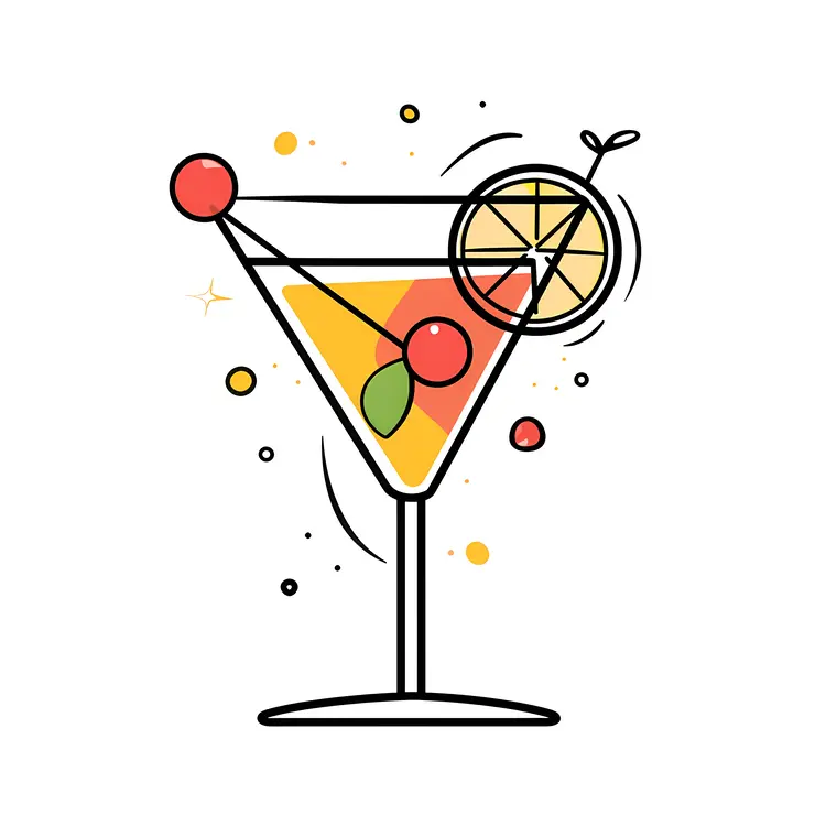 Colorful Cocktail with Lemon and Cherry