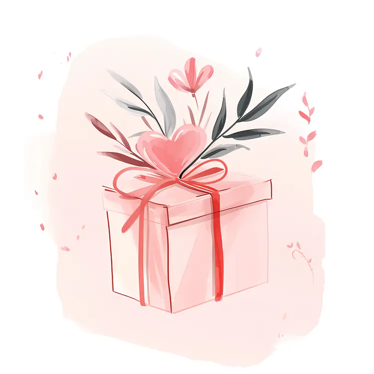 Gift Box with Heart and Flowers