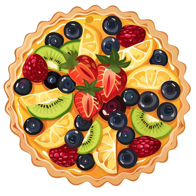 Colorful Fruit Tart with Fresh Berries and Kiwi