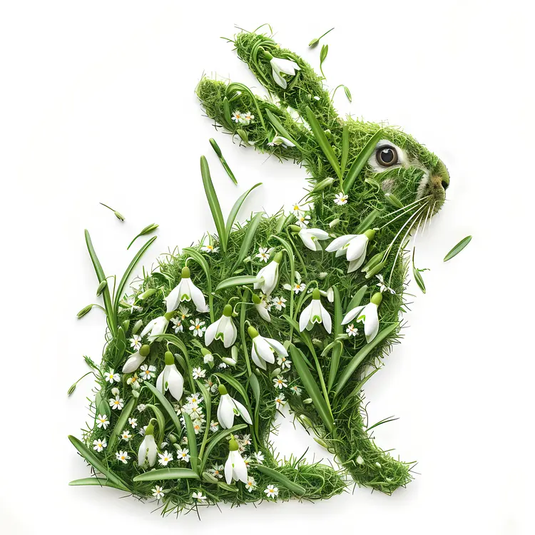 Green Rabbit with White Flowers