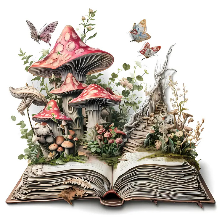 Whimsical Mushrooms Emerging from Storybook